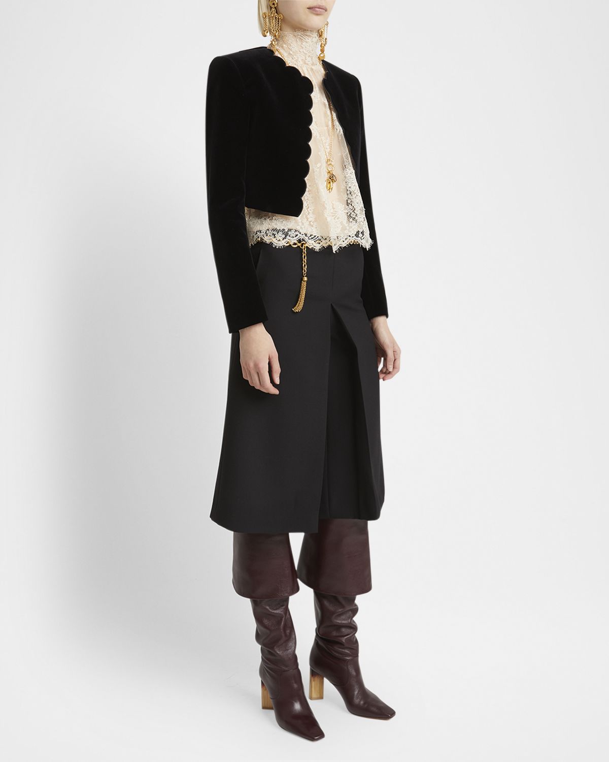 Chloe Scalloped Velvet Crop Jacket