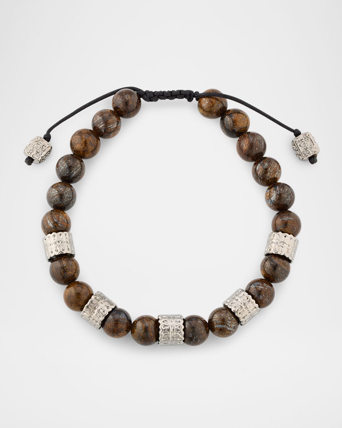 Armenta Men 's Bronzite Beaded Bracelet with Sterling Silver, 8mm