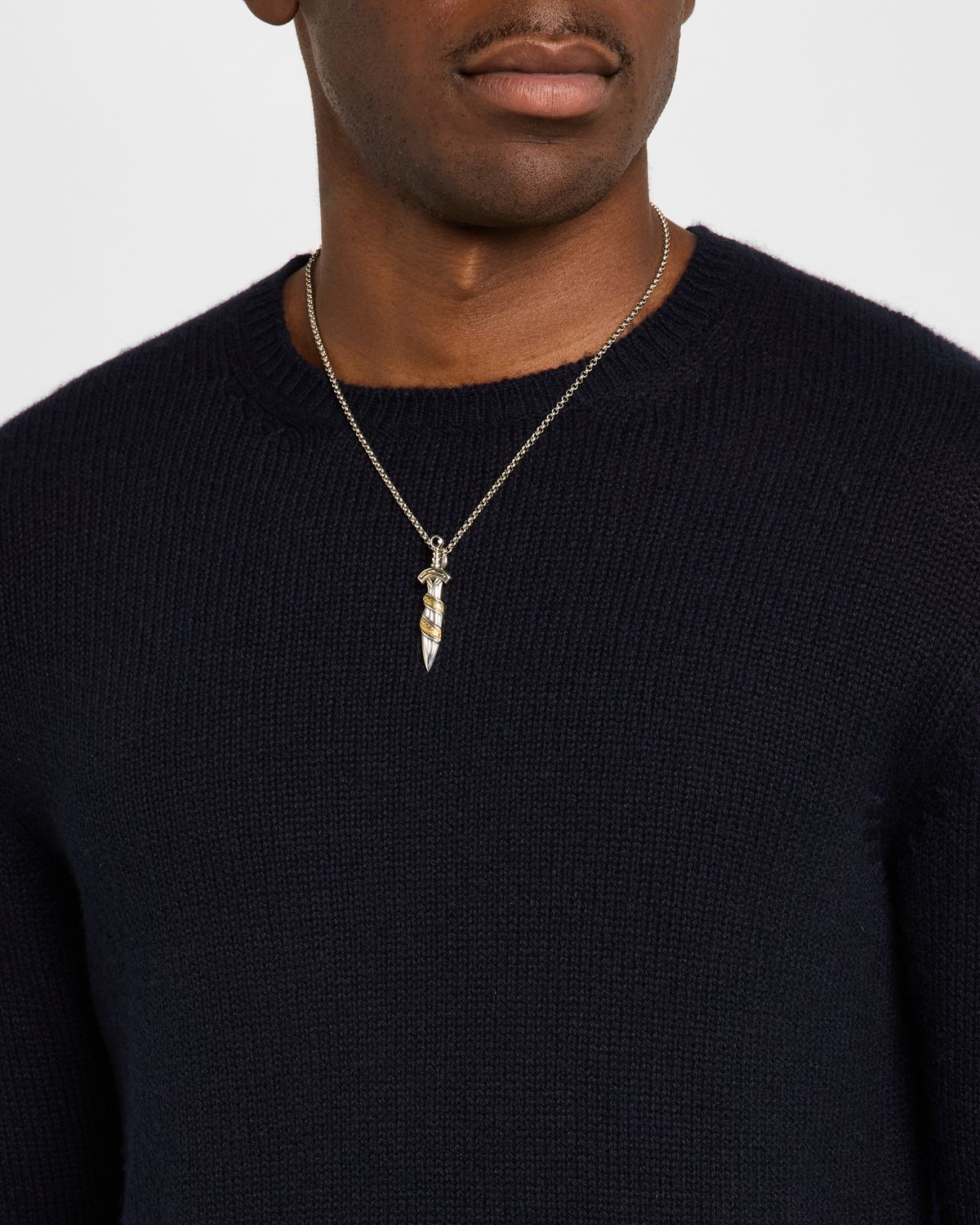 Konstantino Men 's Sterling Silver and Bronze Sword Pendant with Black Spinel