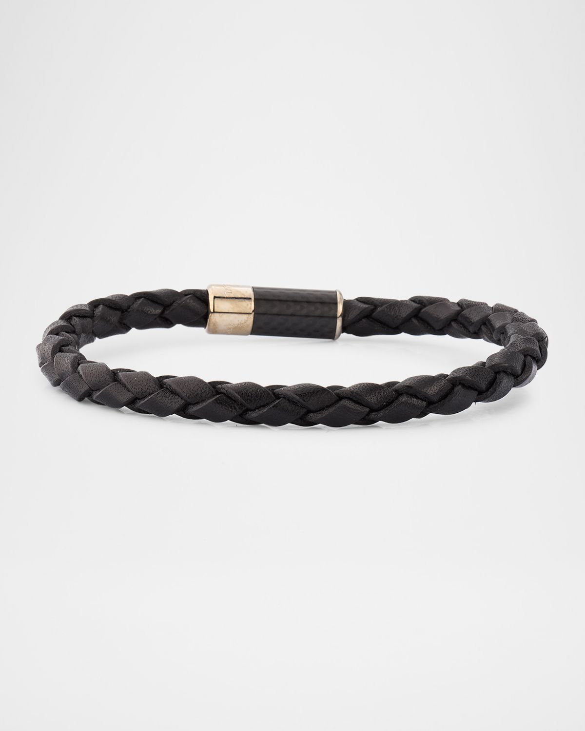 Tateossian Men 's Carbon Leather Braided Bracelet