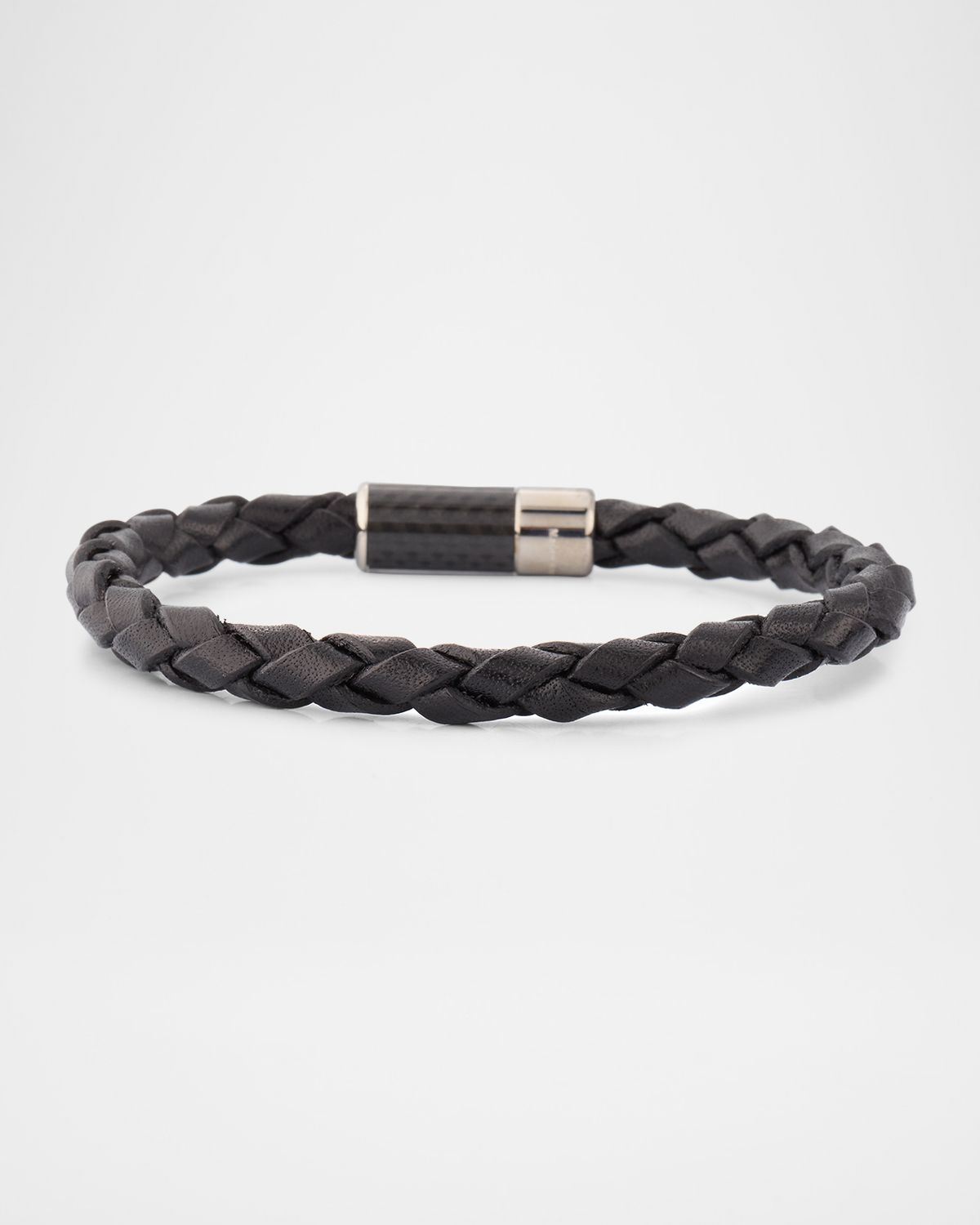 Tateossian Men 's Carbon Leather Braided Bracelet