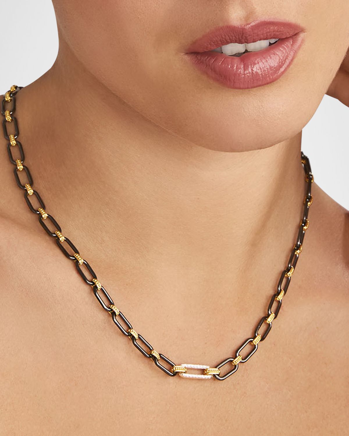 LAGOS 18K Gold Signature Caviar and Black Ceramic Toggle Necklace with Diamonds, 18"L