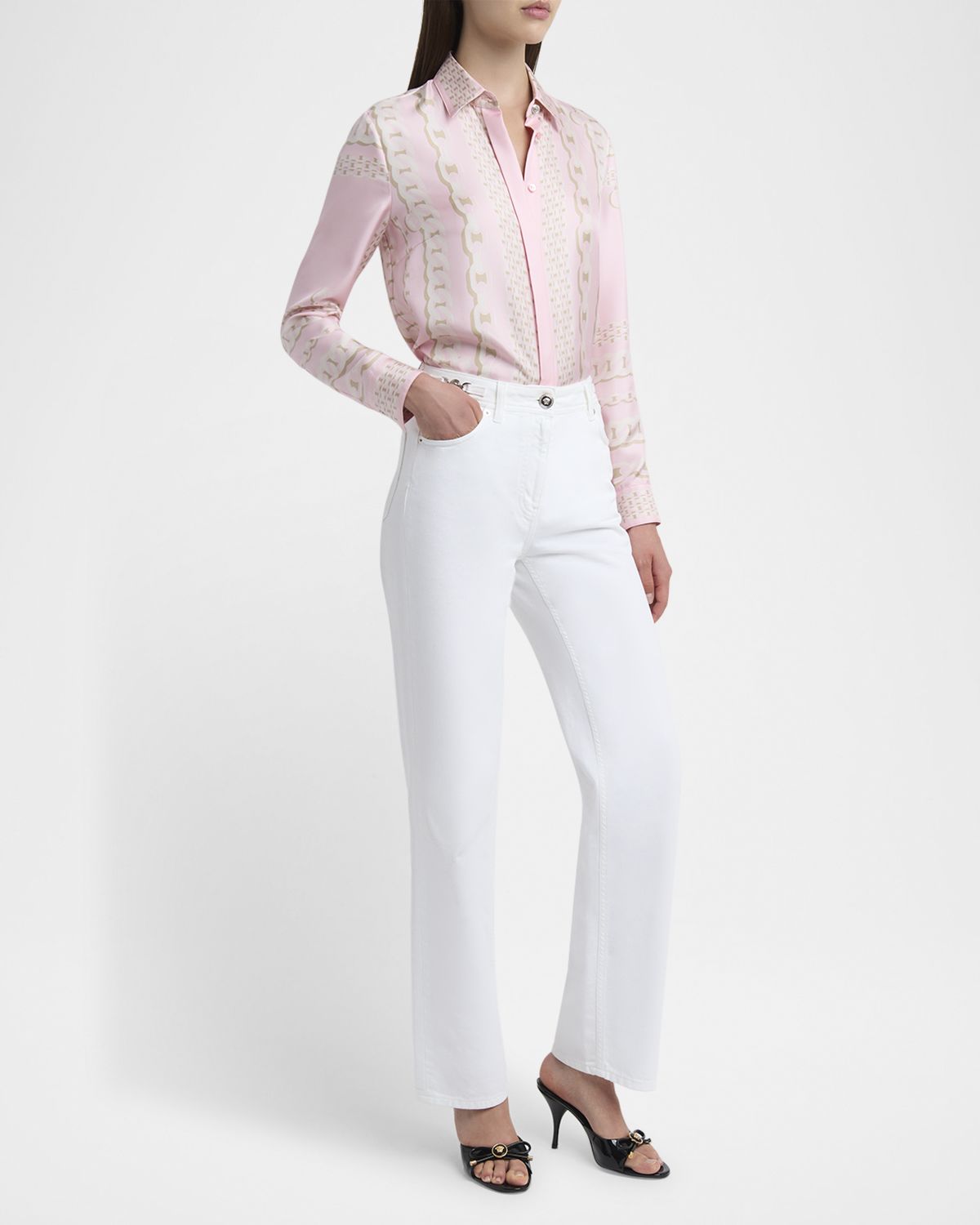 Versace White Washed Denim Straight-Leg Pants