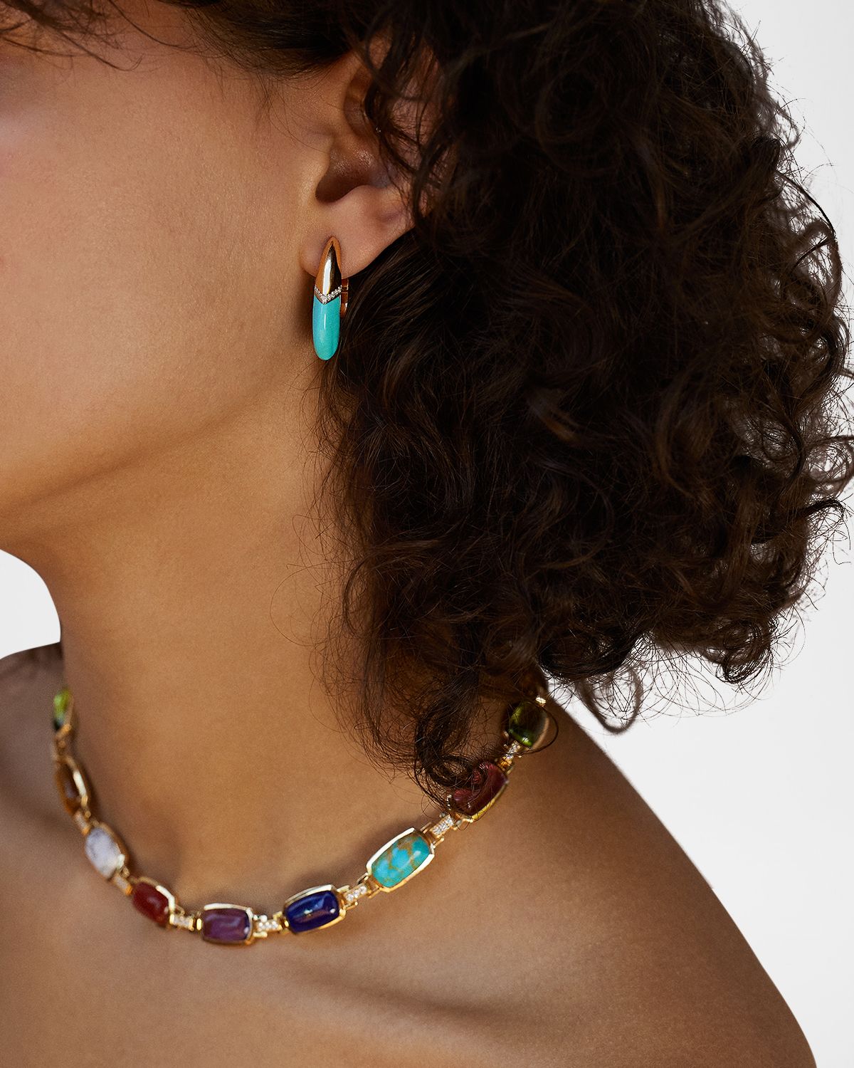 Emily P. Wheeler 18K Yellow Gold Oval Earrings with Turquoise and Diamonds