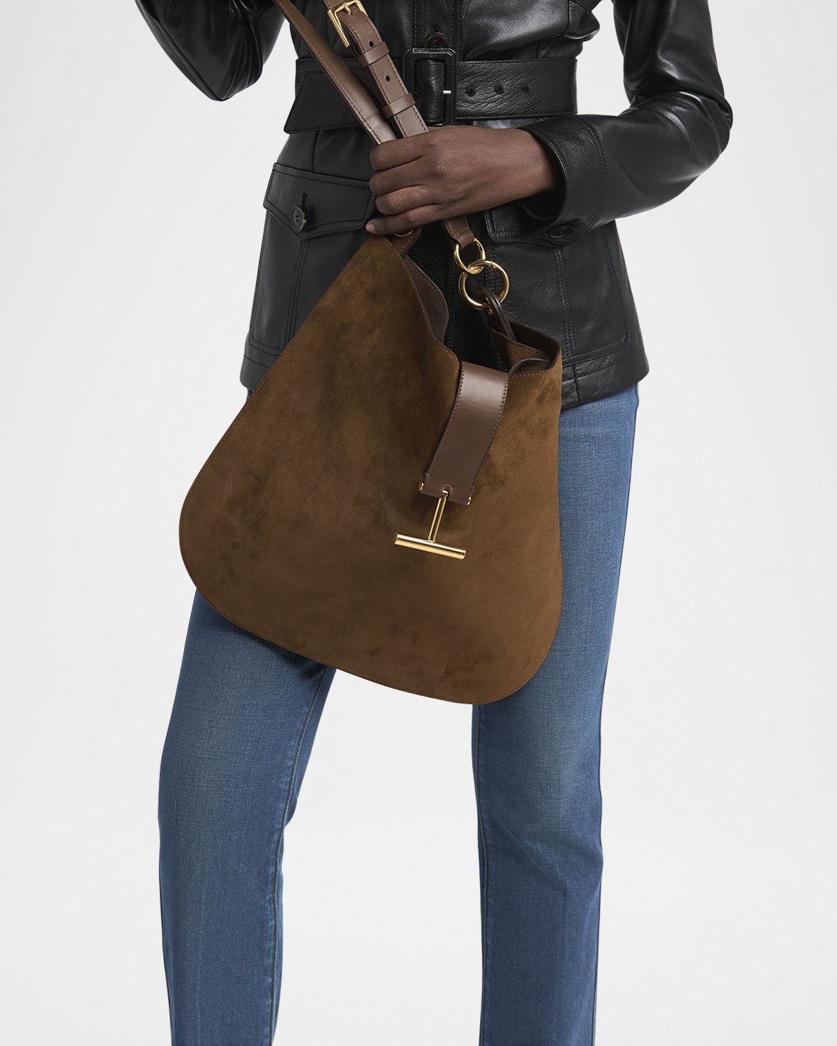 TOM FORD Tara Large Crossbody Bag in Suede and Leather