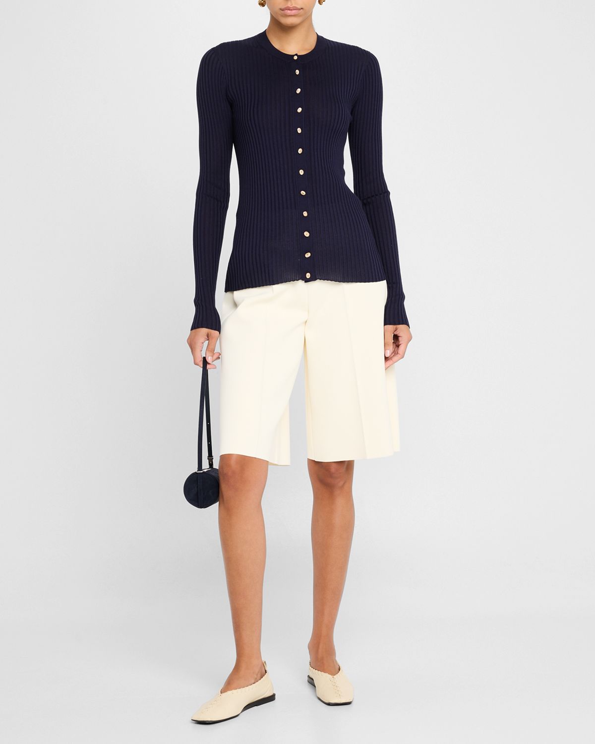 Jil Sander Silk Ribbed Crewneck Cardigan