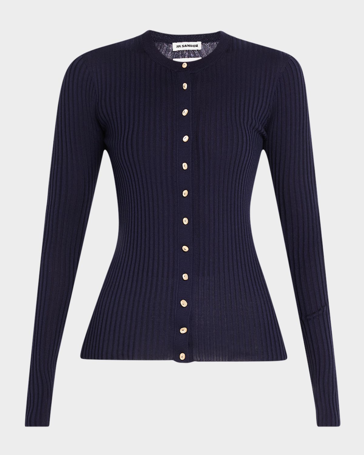 Jil Sander Silk Ribbed Crewneck Cardigan