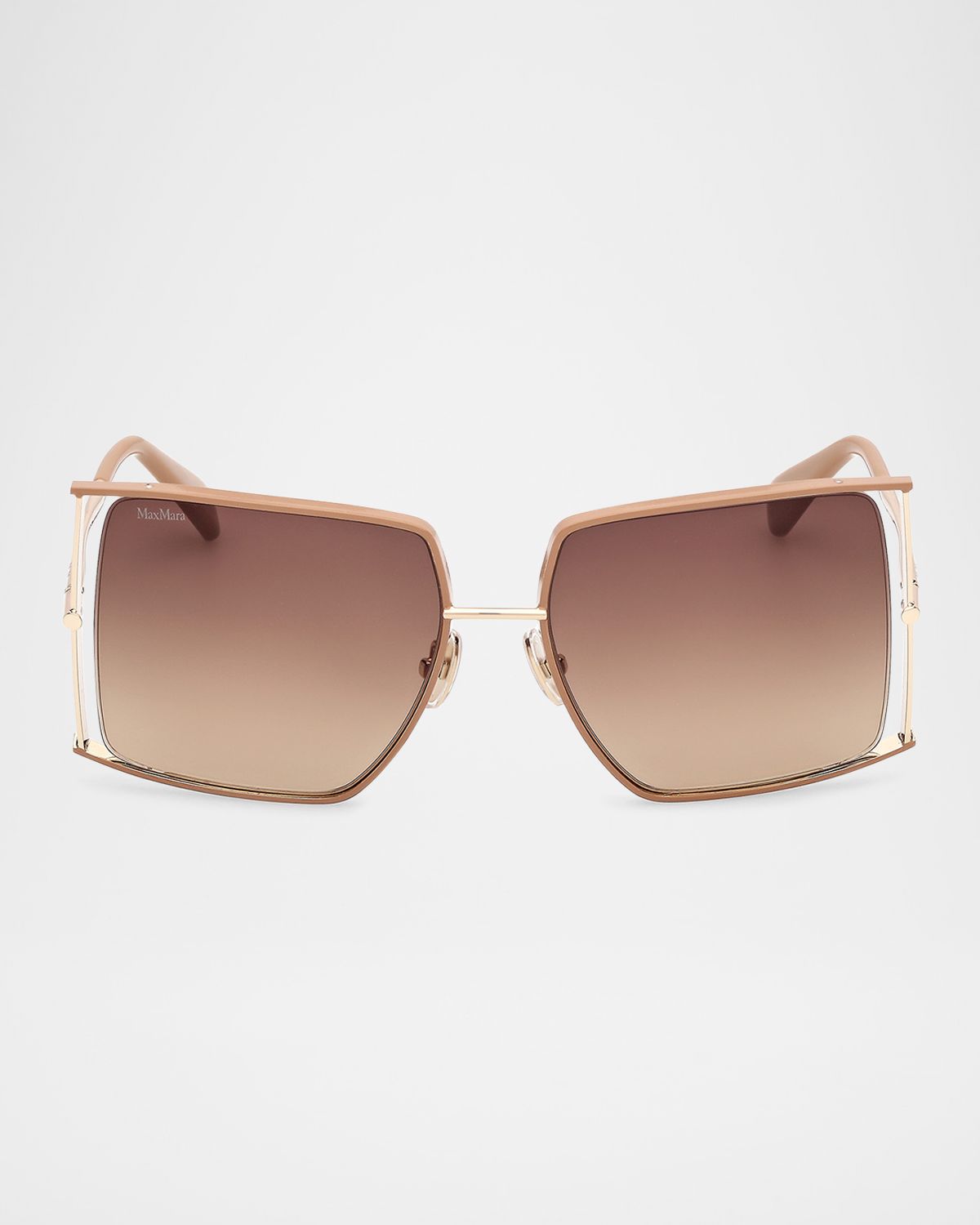 Max Mara Rectangle Logo Engraved Metal Sunglasses