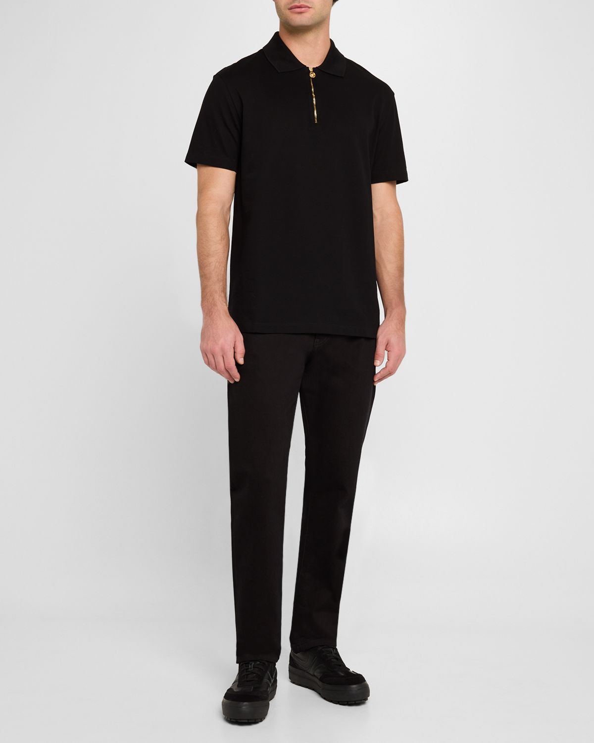 Versace Men 's Medusa Zip Pique Polo Shirt