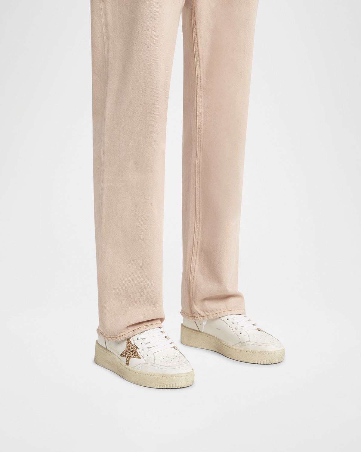 Golden Goose Ball Star Leather Glitter Low-Top Sneakers