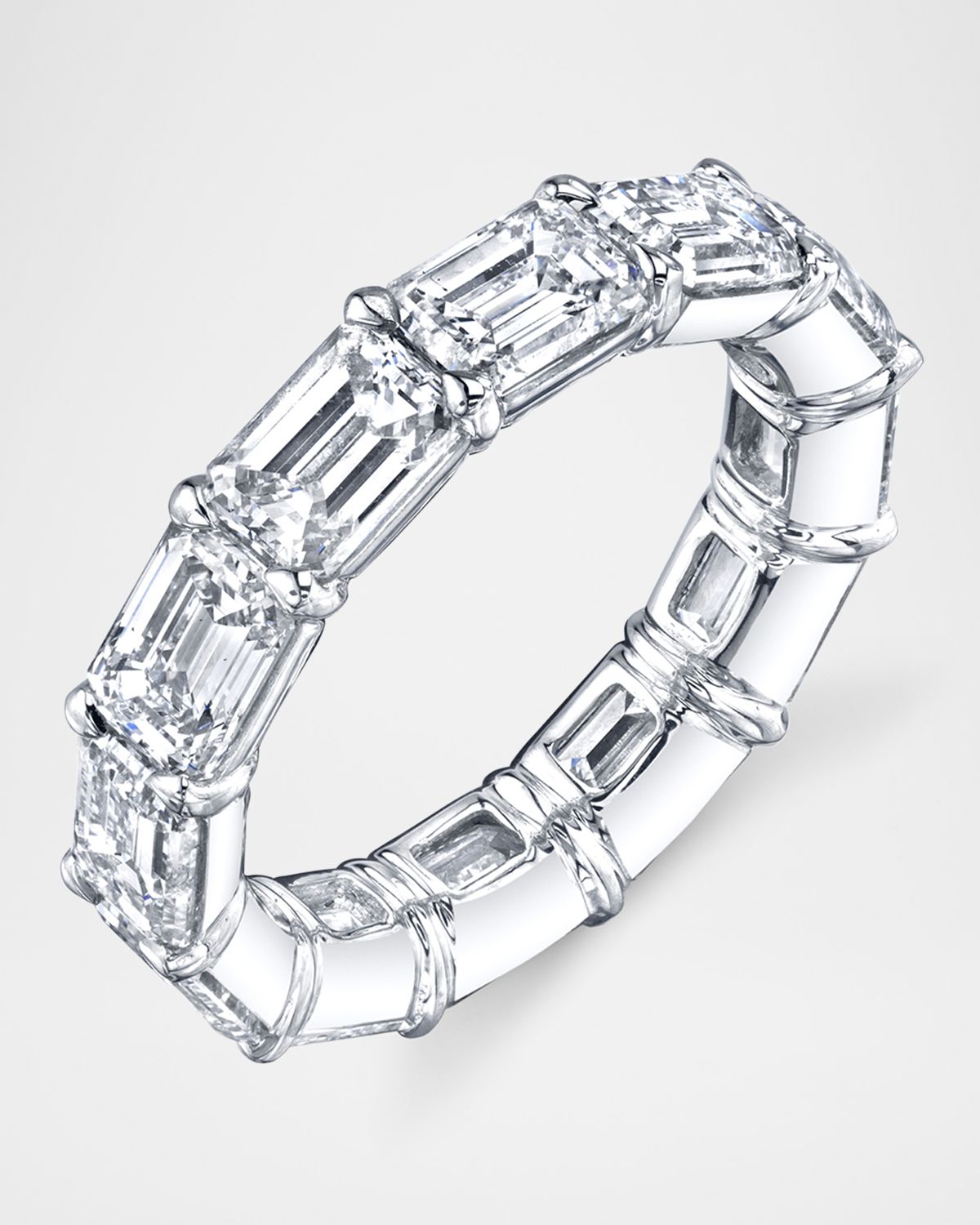 Neiman Marcus Diamonds 18K White Gold Emerald-Cut Diamond Eternity Buttercup Band Ring, 4.35tcw