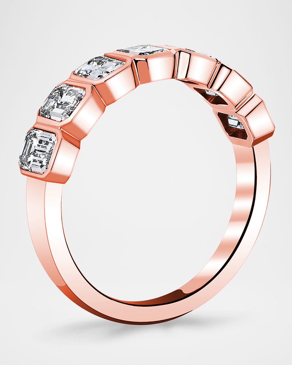 Neiman Marcus Diamonds 18K Rose Gold 7-Stone Emerald-Cut Bezel Diamond Band Ring, 3.50tcw