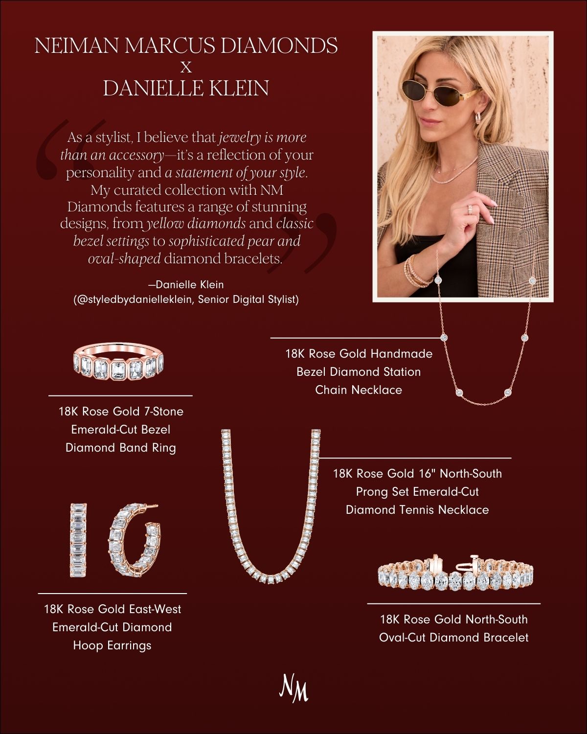 Neiman Marcus Diamonds x Danielle Klein 18K Gold North-South Oval-Cut Diamond Bracelet, 7"L, 12.25tcw