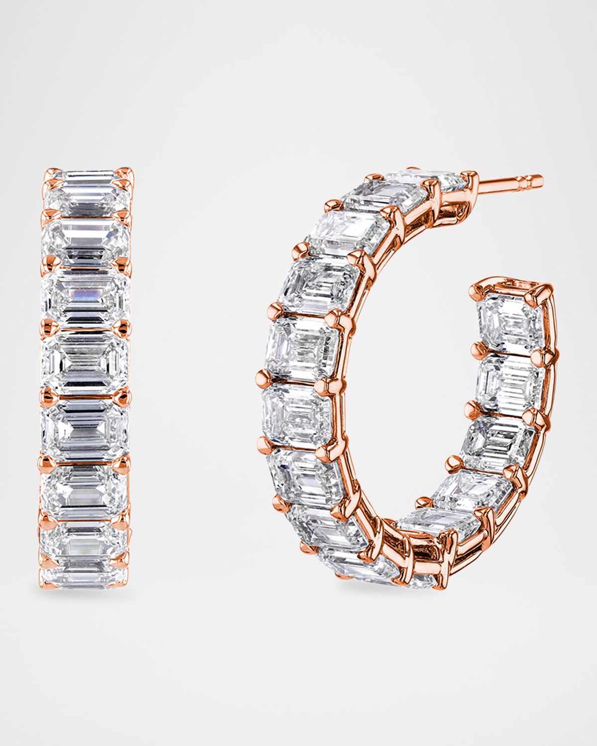 Neiman Marcus Diamonds x Danielle Klein 18K Gold East-West Emerald-Cut Diamond Hoop Earrings, 1"Dia., 6.60tcw