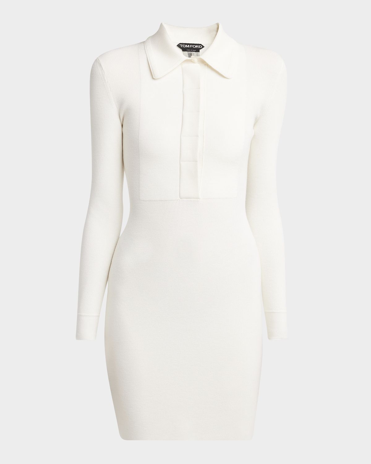 TOM FORD Long-Sleeve Fine Stretch Rib Mini Polo Dress
