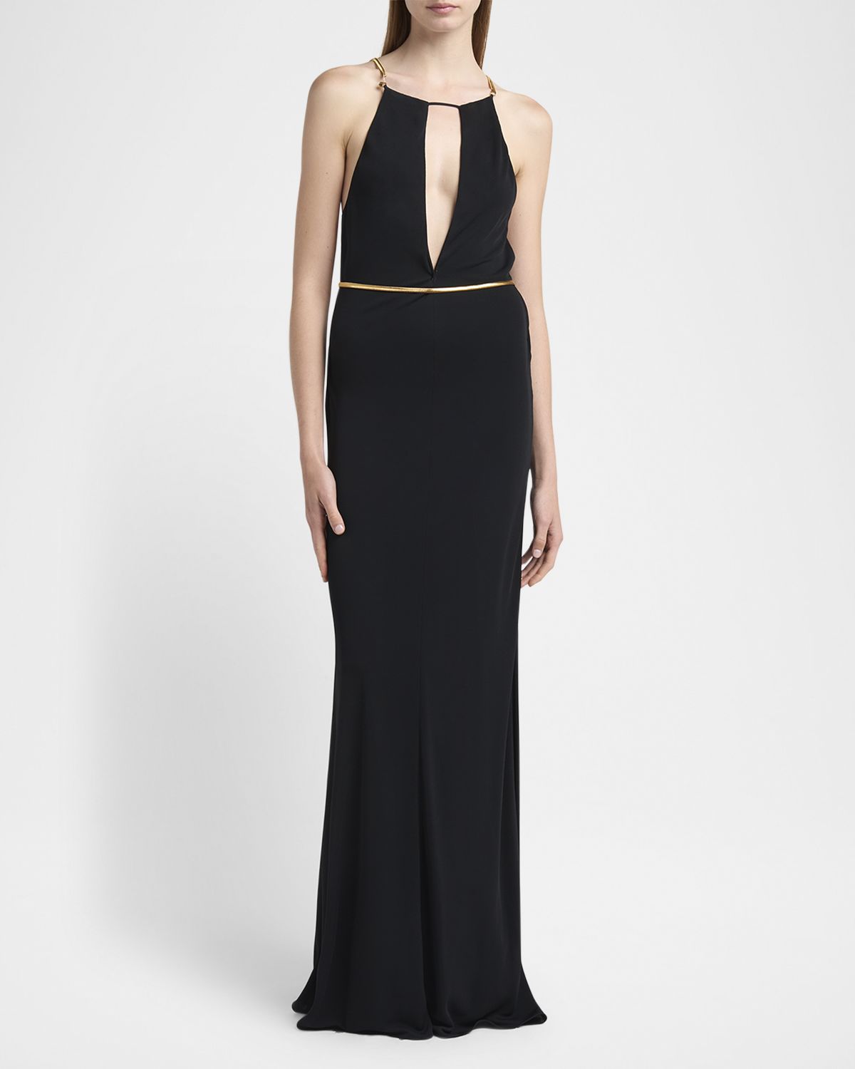 TOM FORD Chain Cutout Sable Jersey Halter Evening Dress
