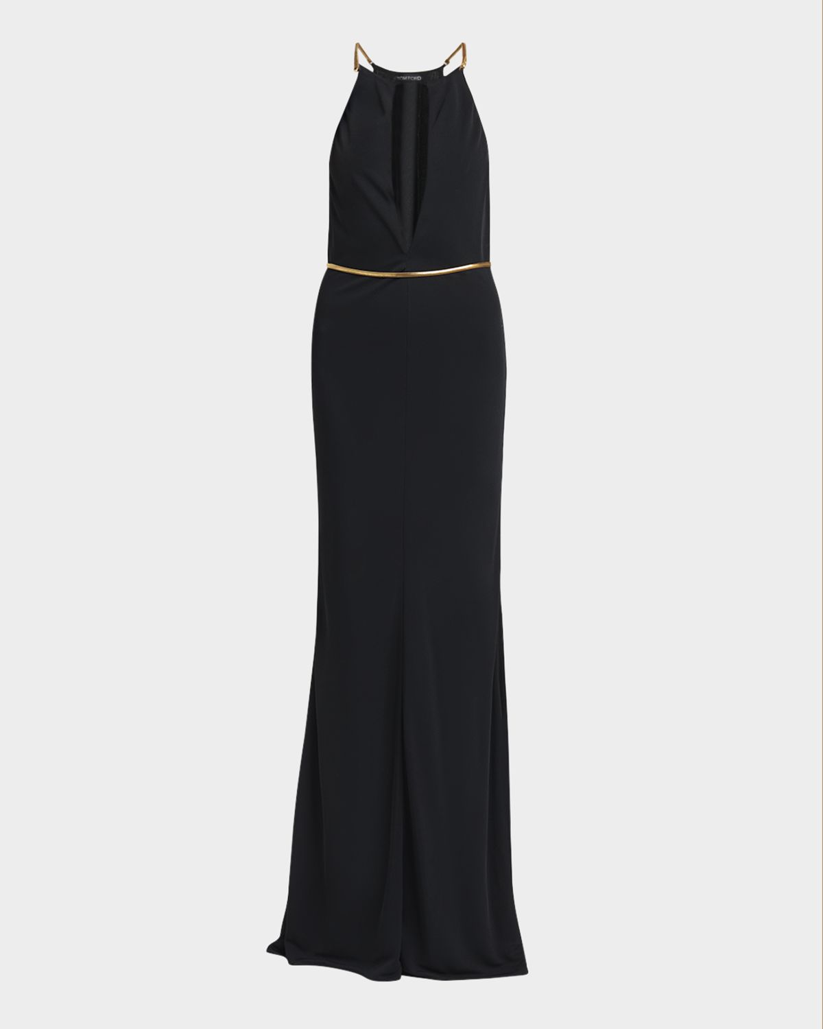 TOM FORD Chain Cutout Sable Jersey Halter Evening Dress
