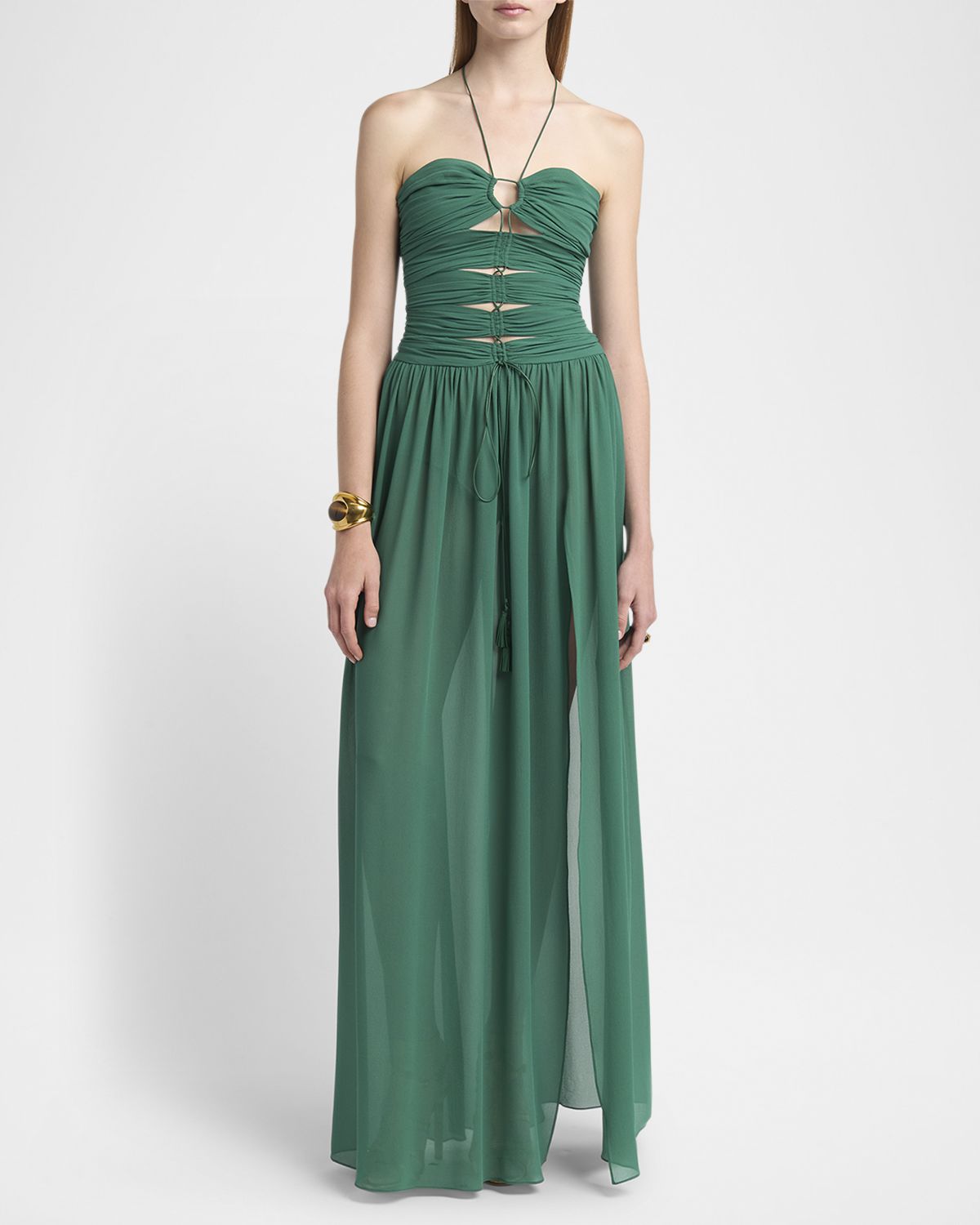 TOM FORD Gathered Cutouts Halter Silk Georgette Evening Dress