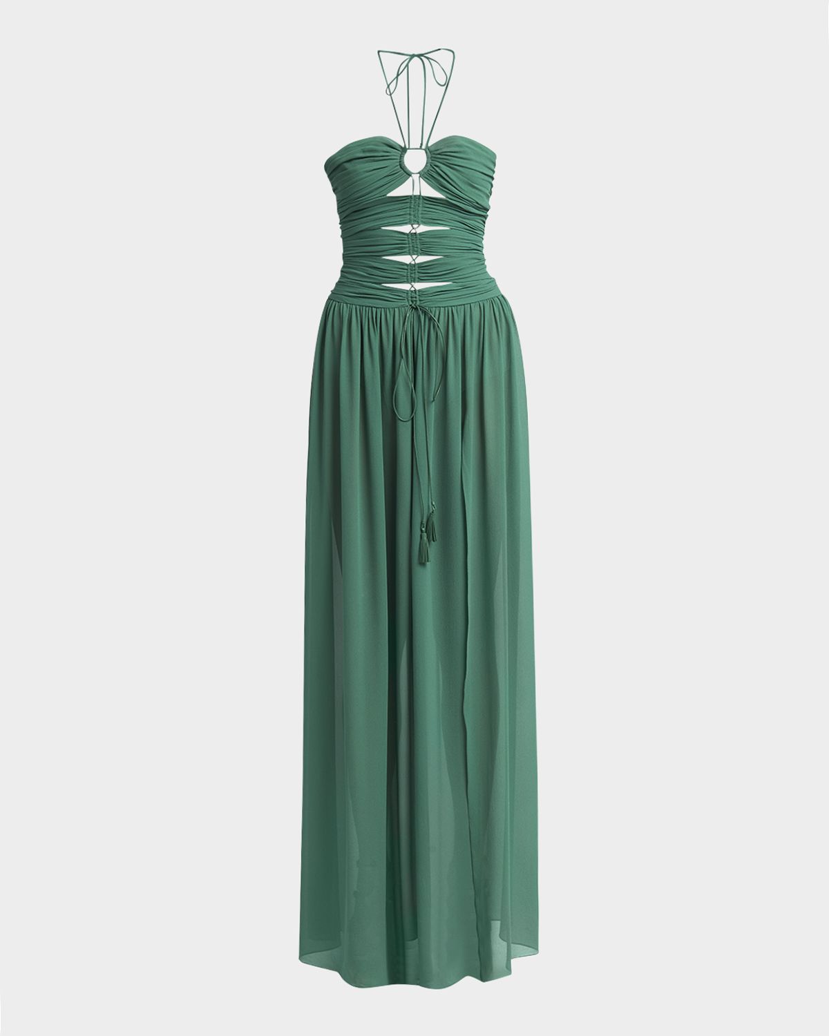 TOM FORD Gathered Cutouts Halter Silk Georgette Evening Dress