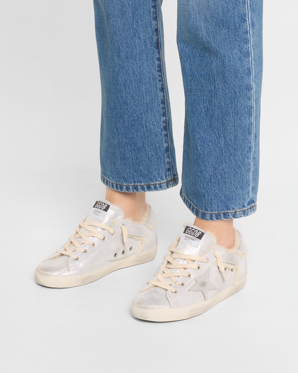 Golden Goose Super-Star Metallic Leather and Shearling Sneakers