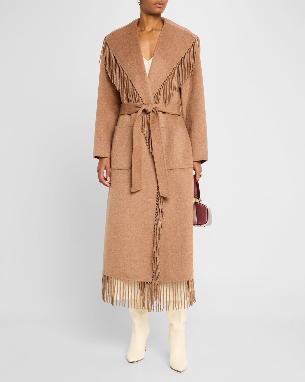SIMKHAI Carrie Belted Fringe Robe Coat