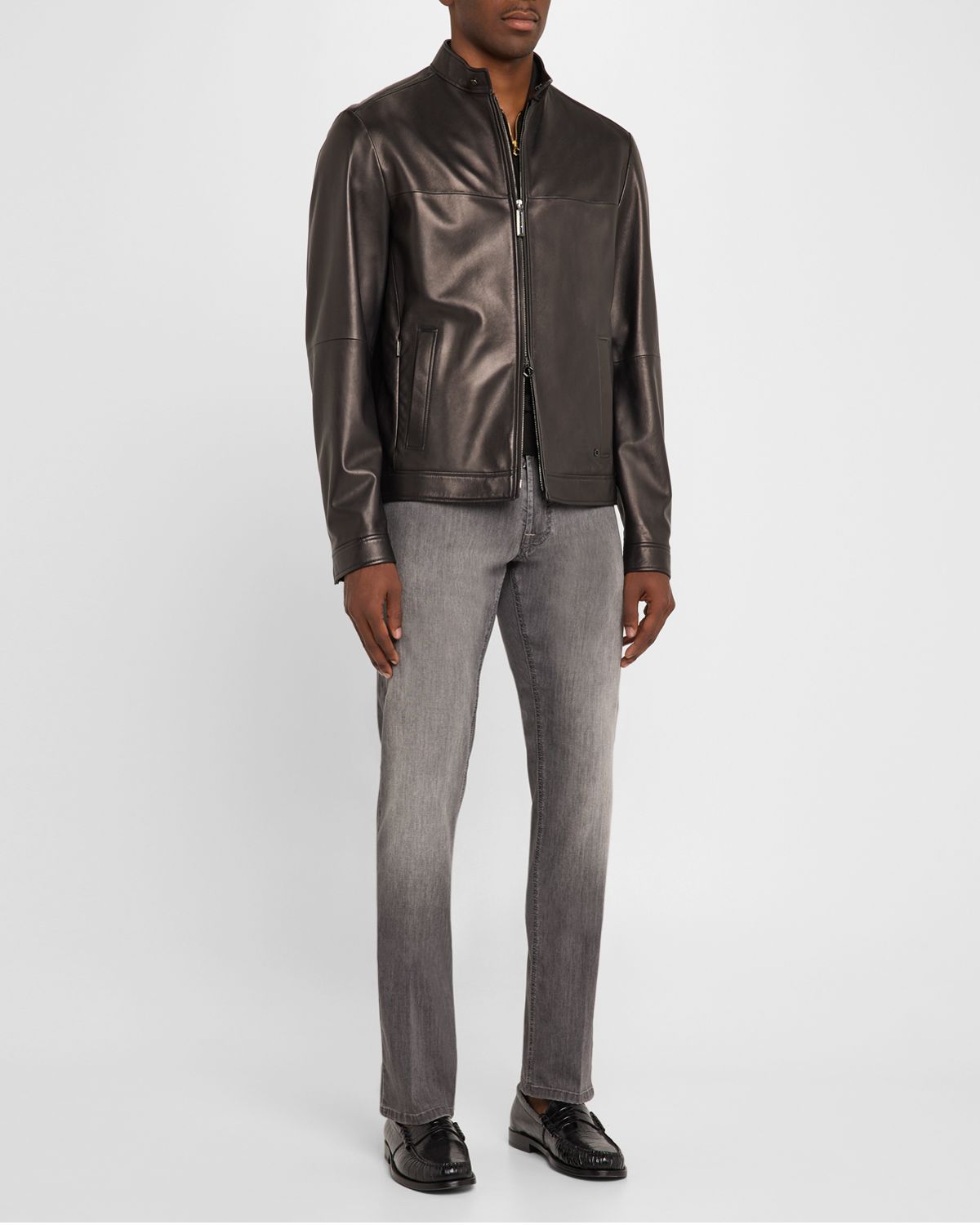 Stefano Ricci Men 's Leather Moto Jacket