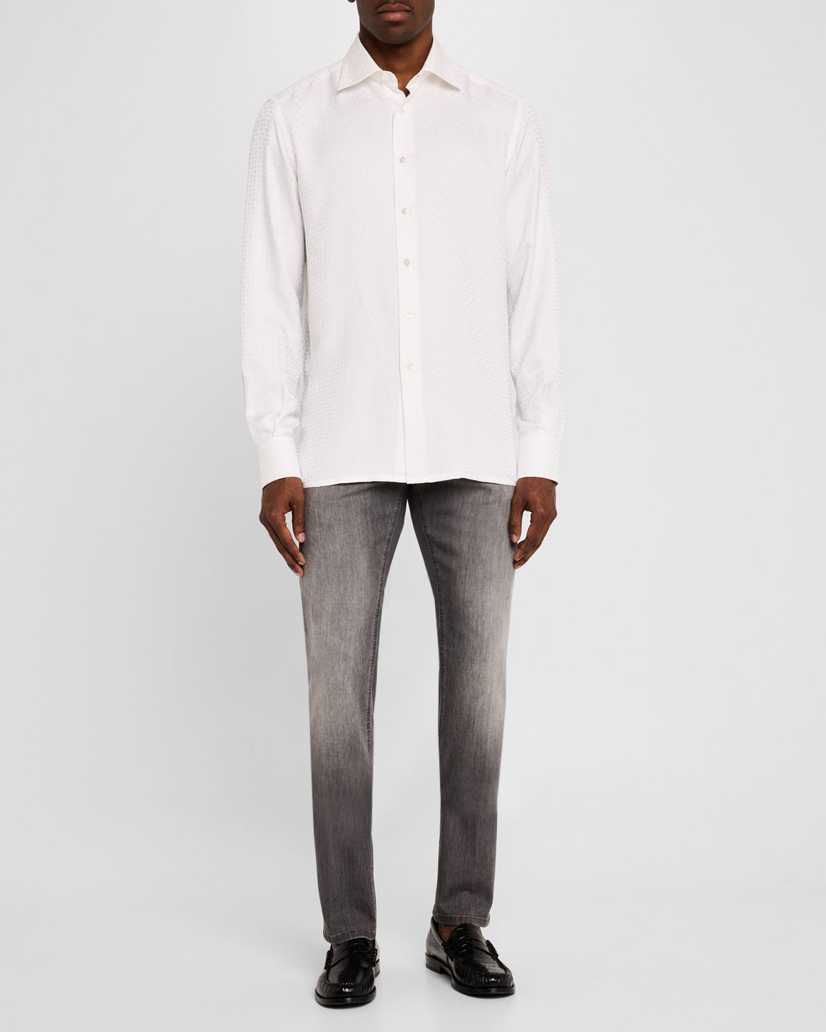 Stefano Ricci Men 's Silk Geometric Jacquard Dress Shirt