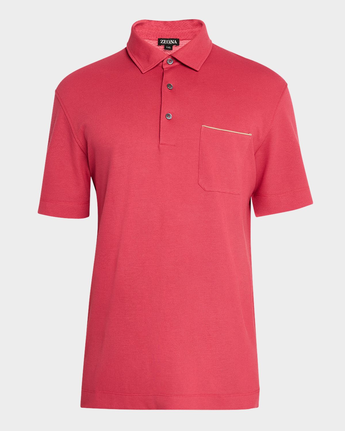 ZEGNA Men 's Pique Polo Shirt with Leather-Trim Pocket