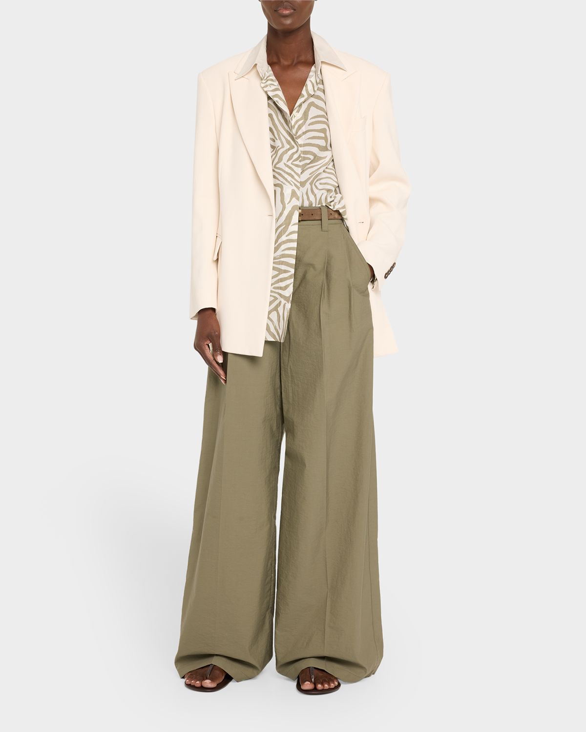 Brunello Cucinelli Techno Cotton Poplin Pleated Wide-Leg Sartorial Pants