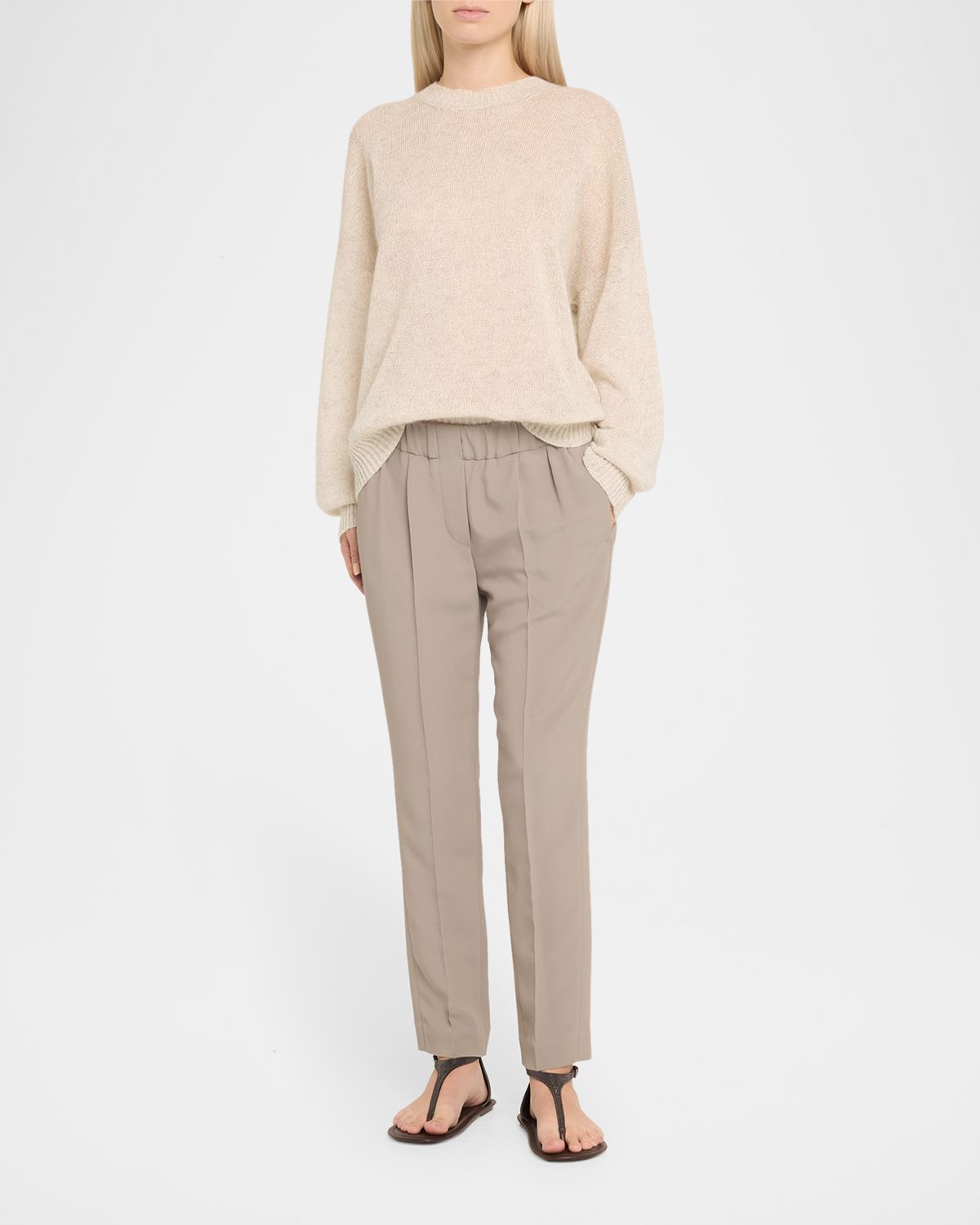 Brunello Cucinelli Straight-Leg Ankle Silk Pull-On Pants