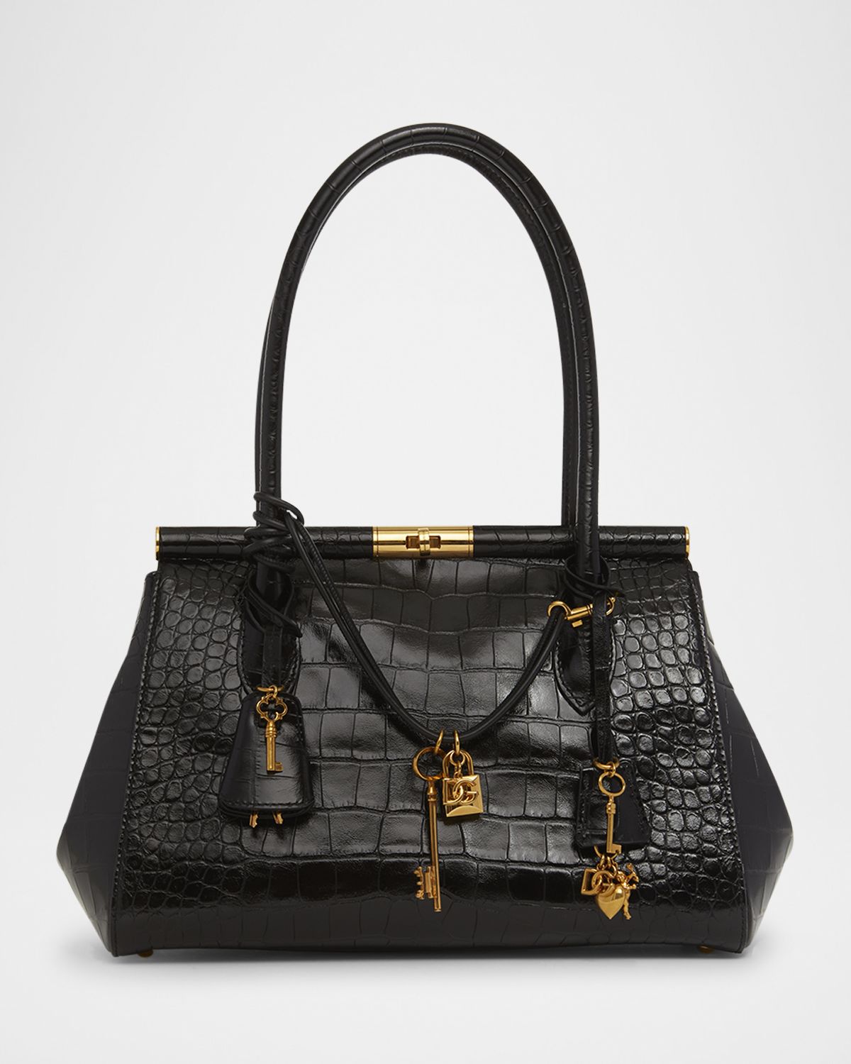 Dolce & Gabbana Marlene Charm Croc-Embossed Leather Shoulder Bag