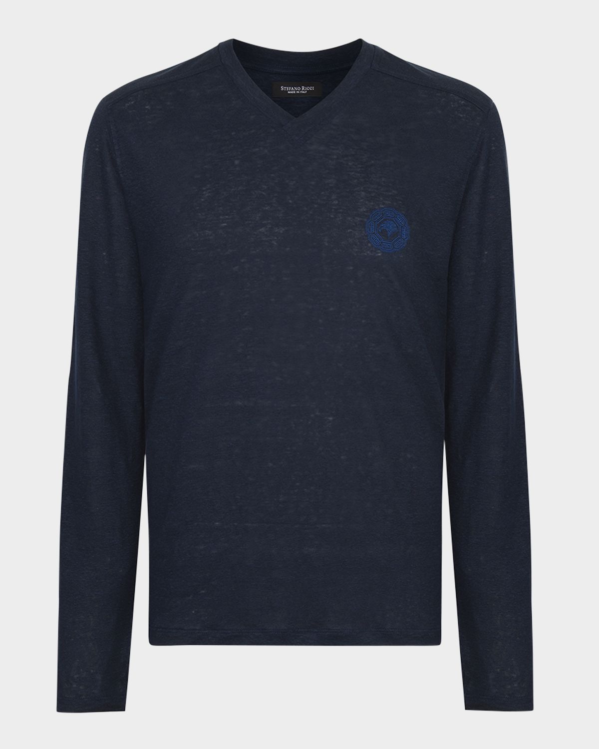 Stefano Ricci Men 's Linen Long-Sleeve Logo T-Shirt