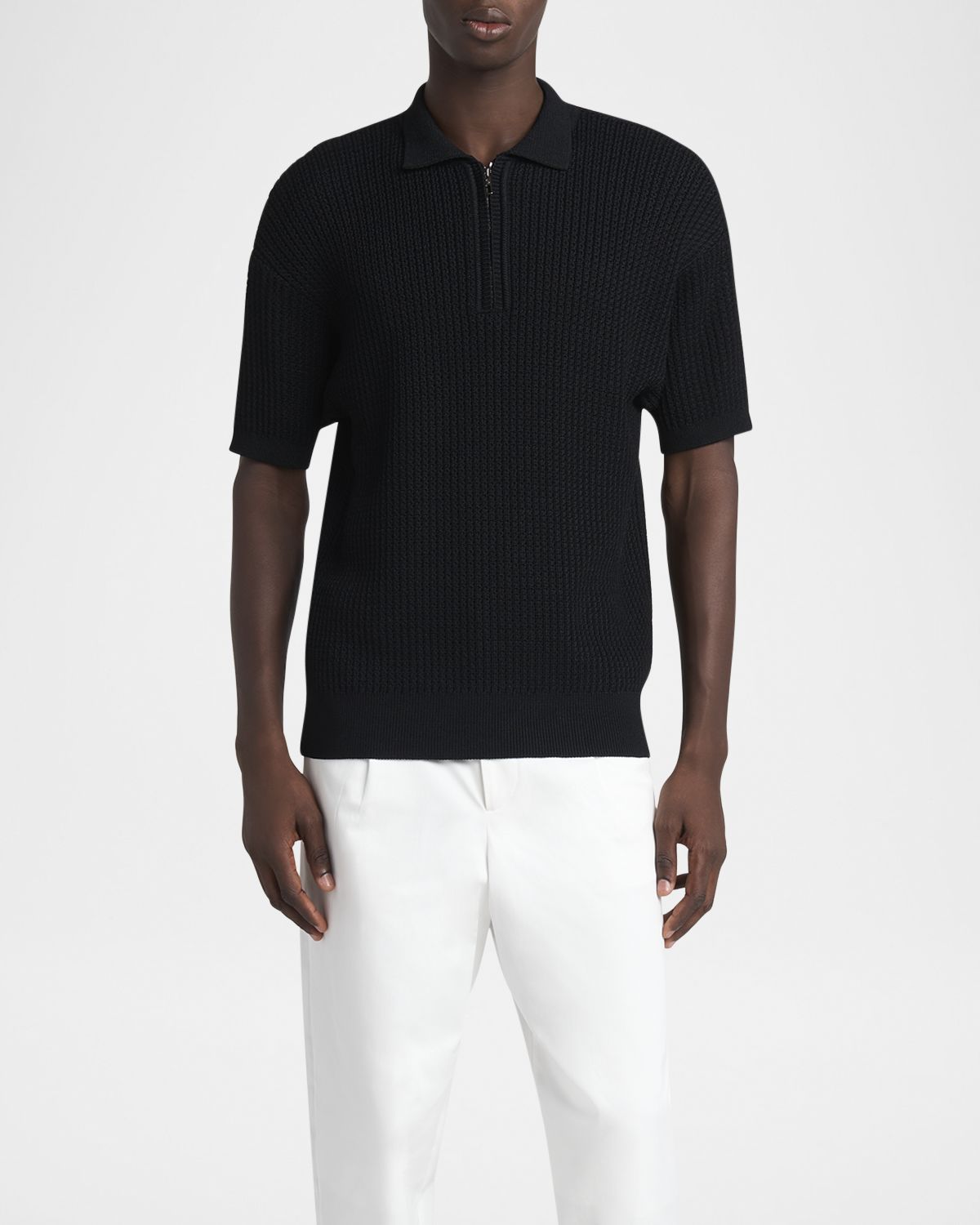 Giorgio Armani Men 's Textured Knit Short-Sleeve Quarter-Zip Polo Sweater