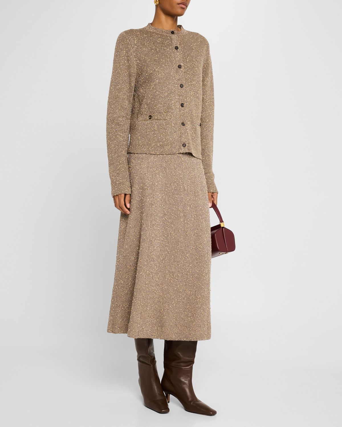 Lafayette 148 New York Metallic Wool-Cashmere Knit Midi Skirt