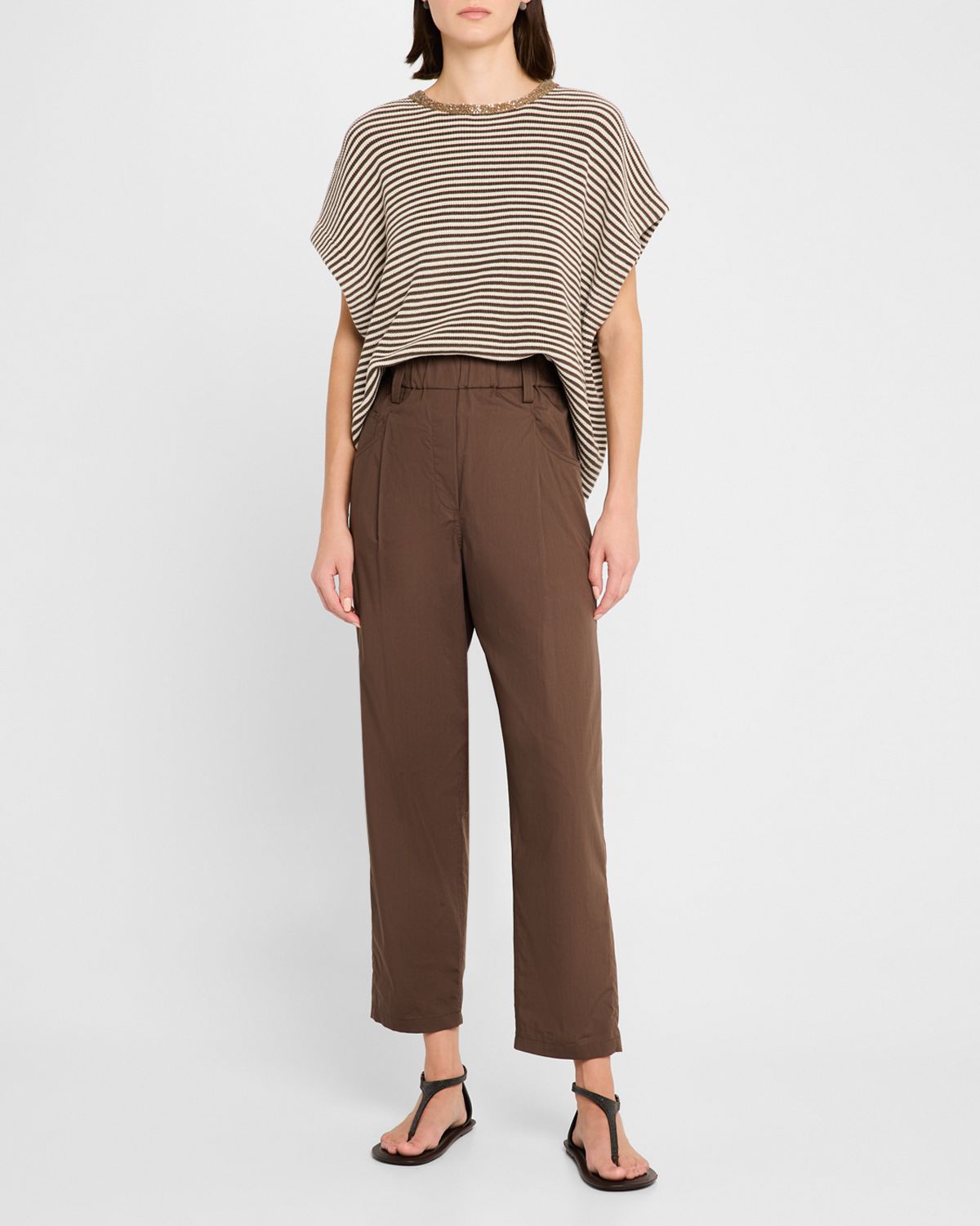 Brunello Cucinelli Poplin Baggy Straight-Leg Crop Pull-On Pants