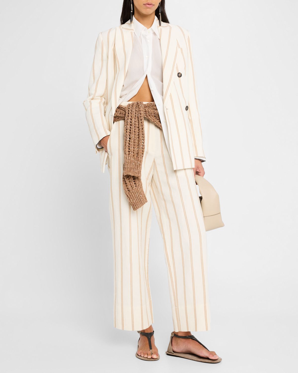 Brunello Cucinelli Striped Straight-Leg Crop Chino Pants