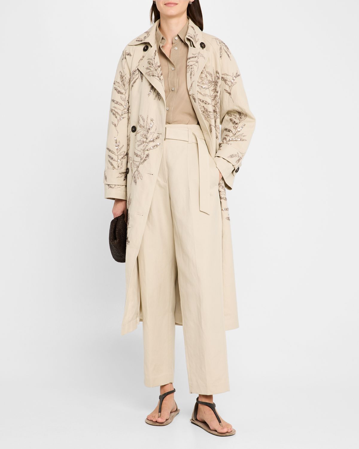 Brunello Cucinelli Cotton Gabardine Belted Straight-Leg Ankle Utilitly Pants