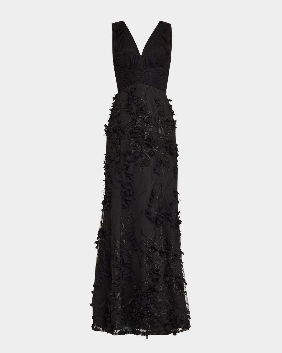 Aidan Mattox Embroidered Floral Applique Gown