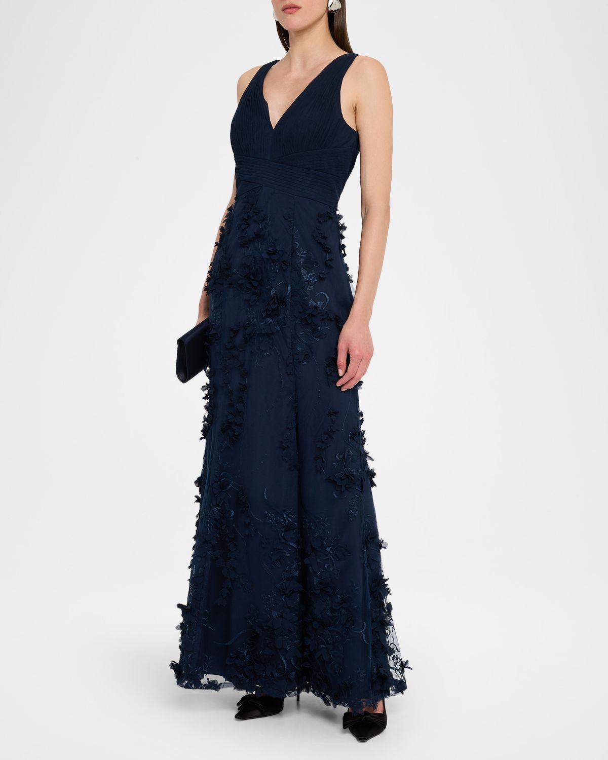 Aidan Mattox Embroidered Floral Applique Gown
