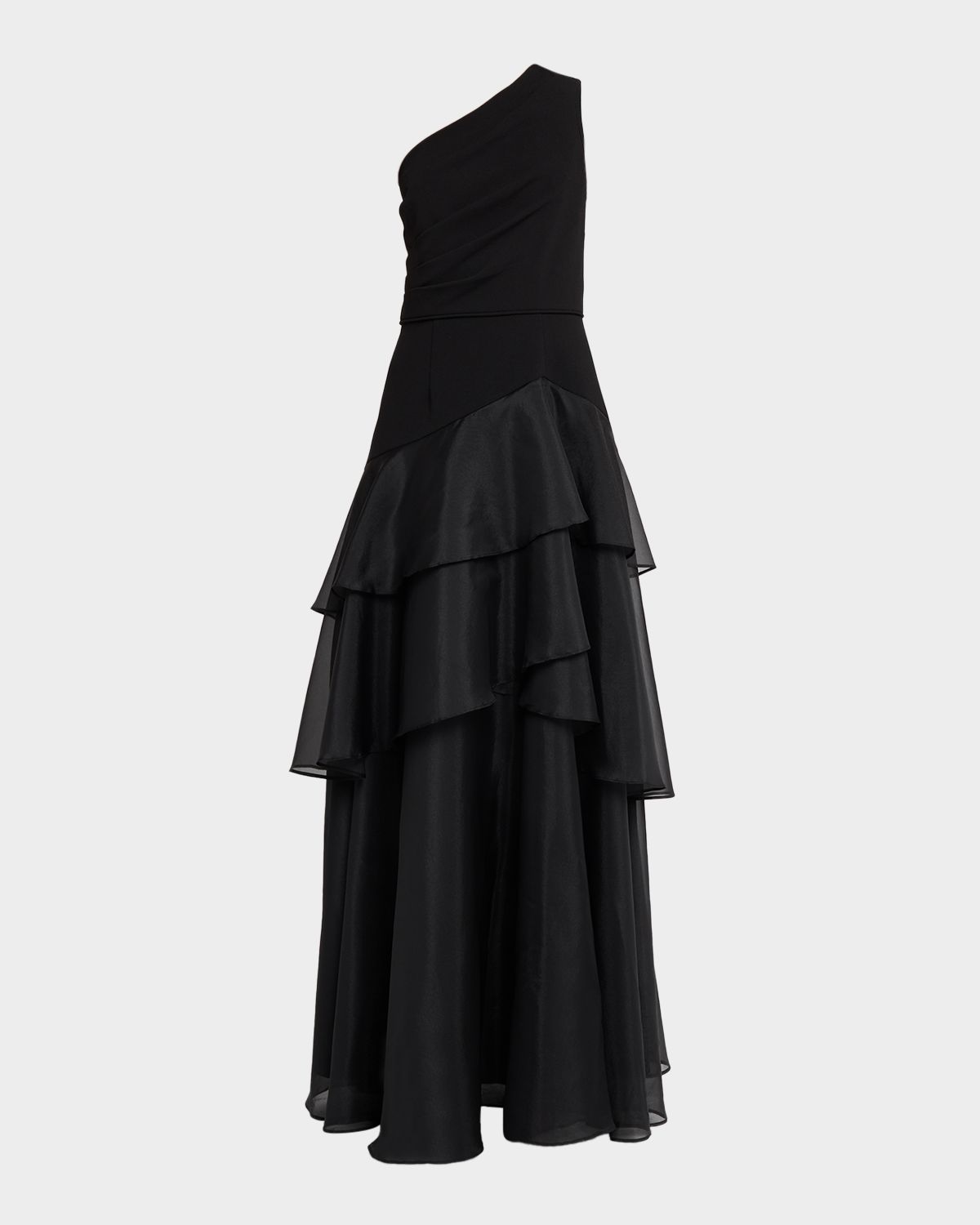 Aidan Mattox One-Shoulder Ruffle Tiered Gown