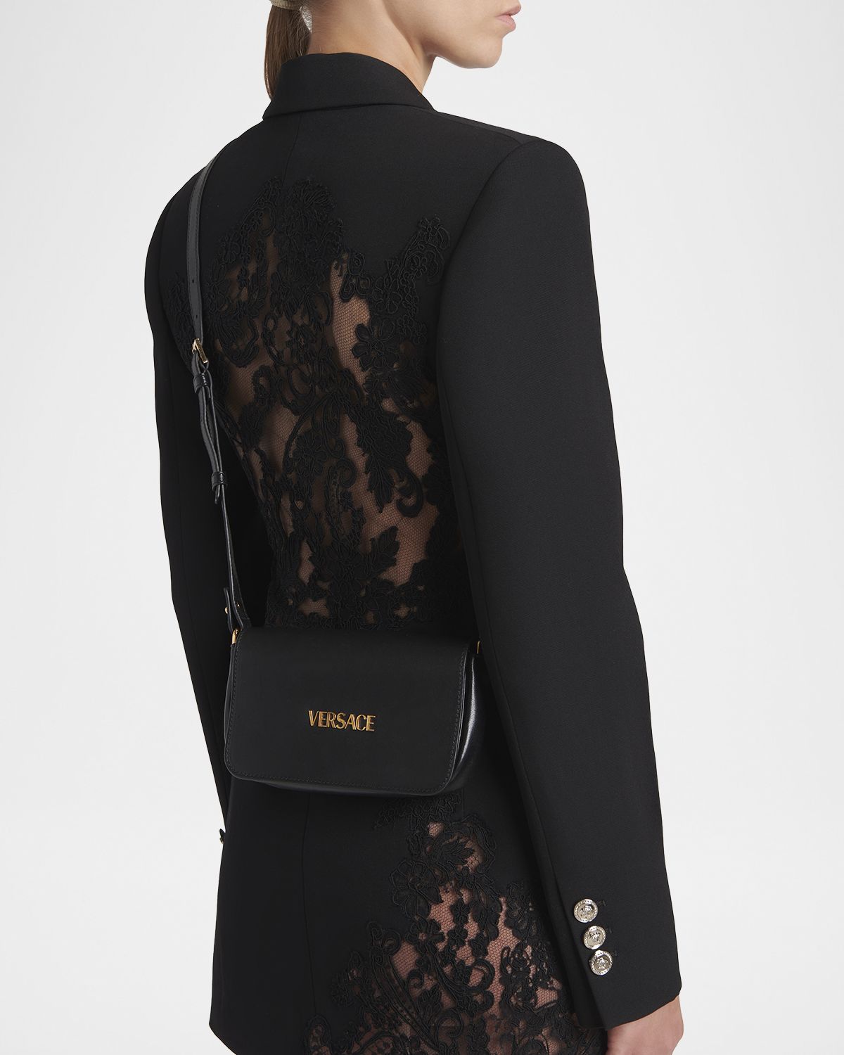 Versace Tag Mini Flap Leather Shoulder Bag