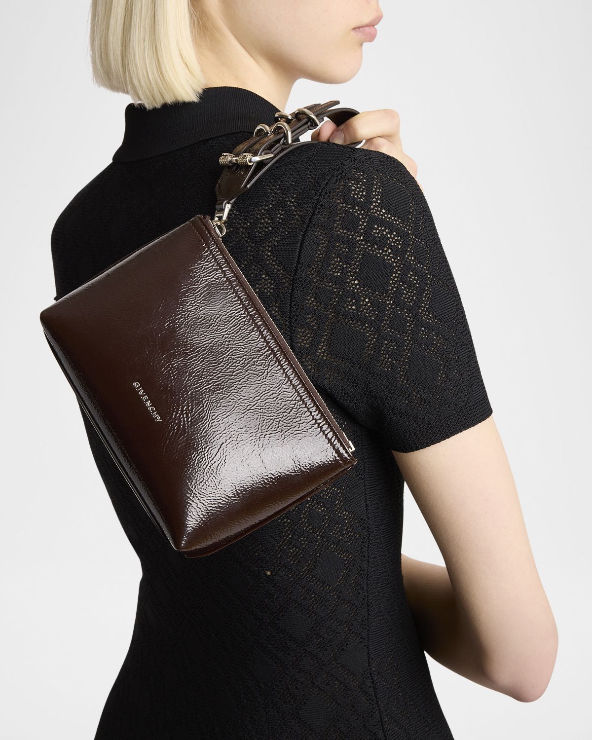 Givenchy Voyou Small Pouch Bag in Shiny Crinkled Leather