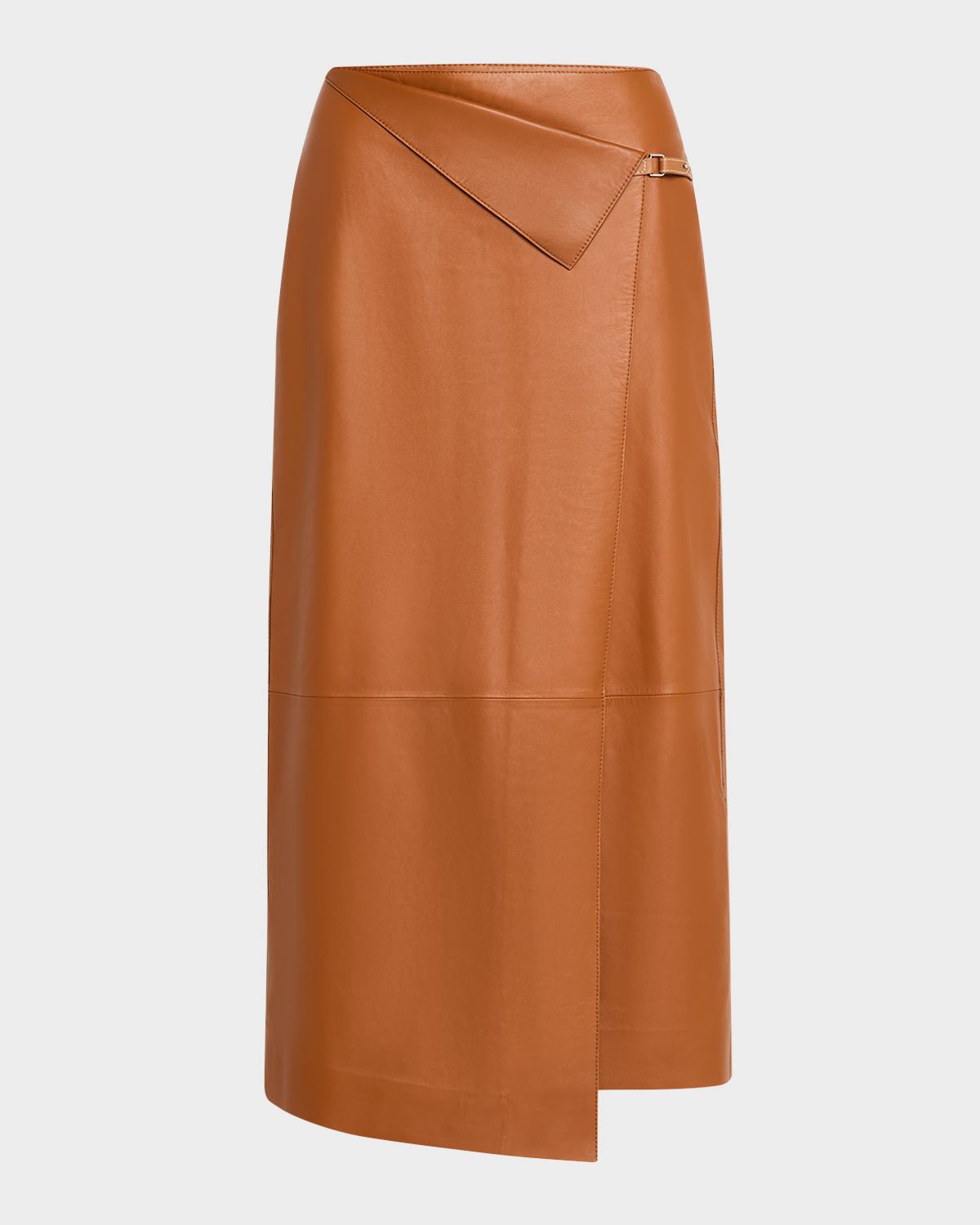 Lafayette 148 New York A-Line Faux Wrap Leather Midi Skirt