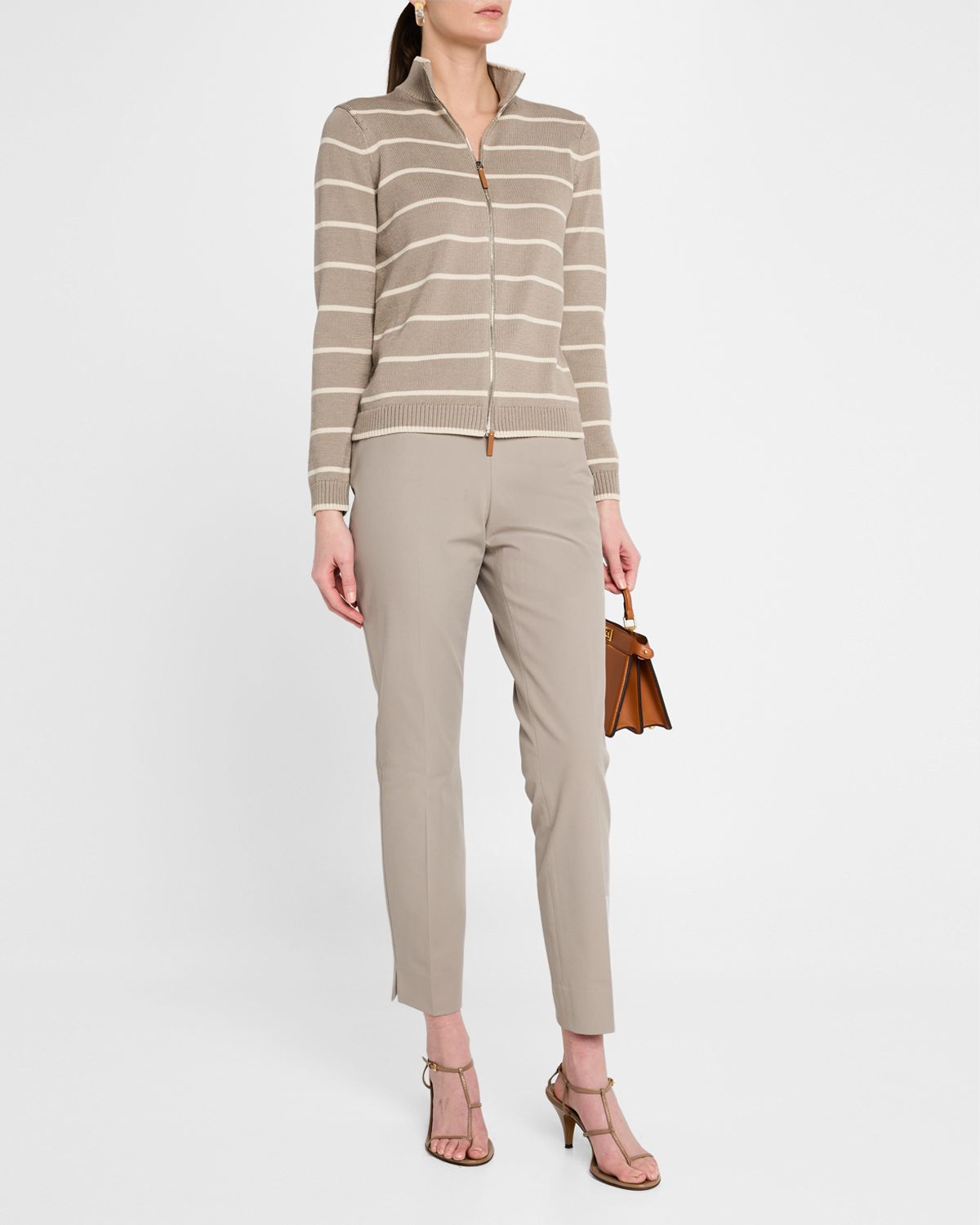 Lafayette 148 New York Striped Zip-Front Knit Jacket