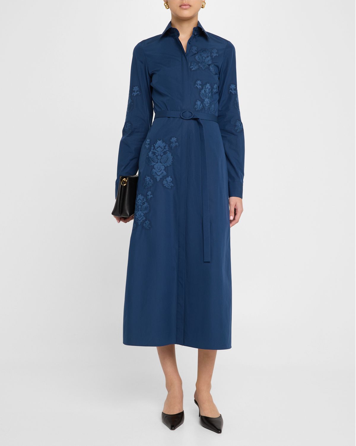 Lafayette 148 New York Embroidered Cotton Midi Shirtdress