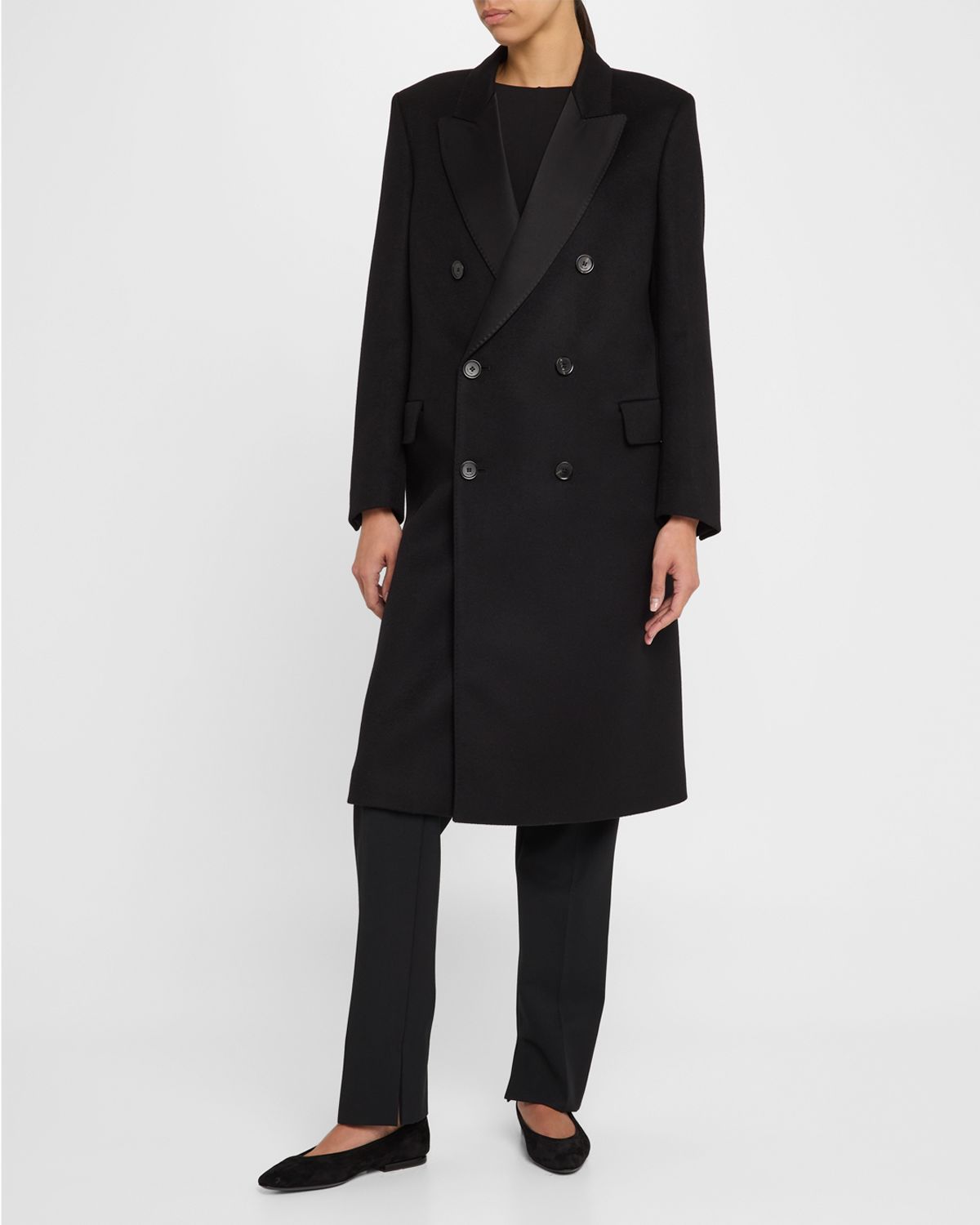 Loro Piana Jerard Cashmere Double-Breasted Coat With Double Satin Mireille Trim