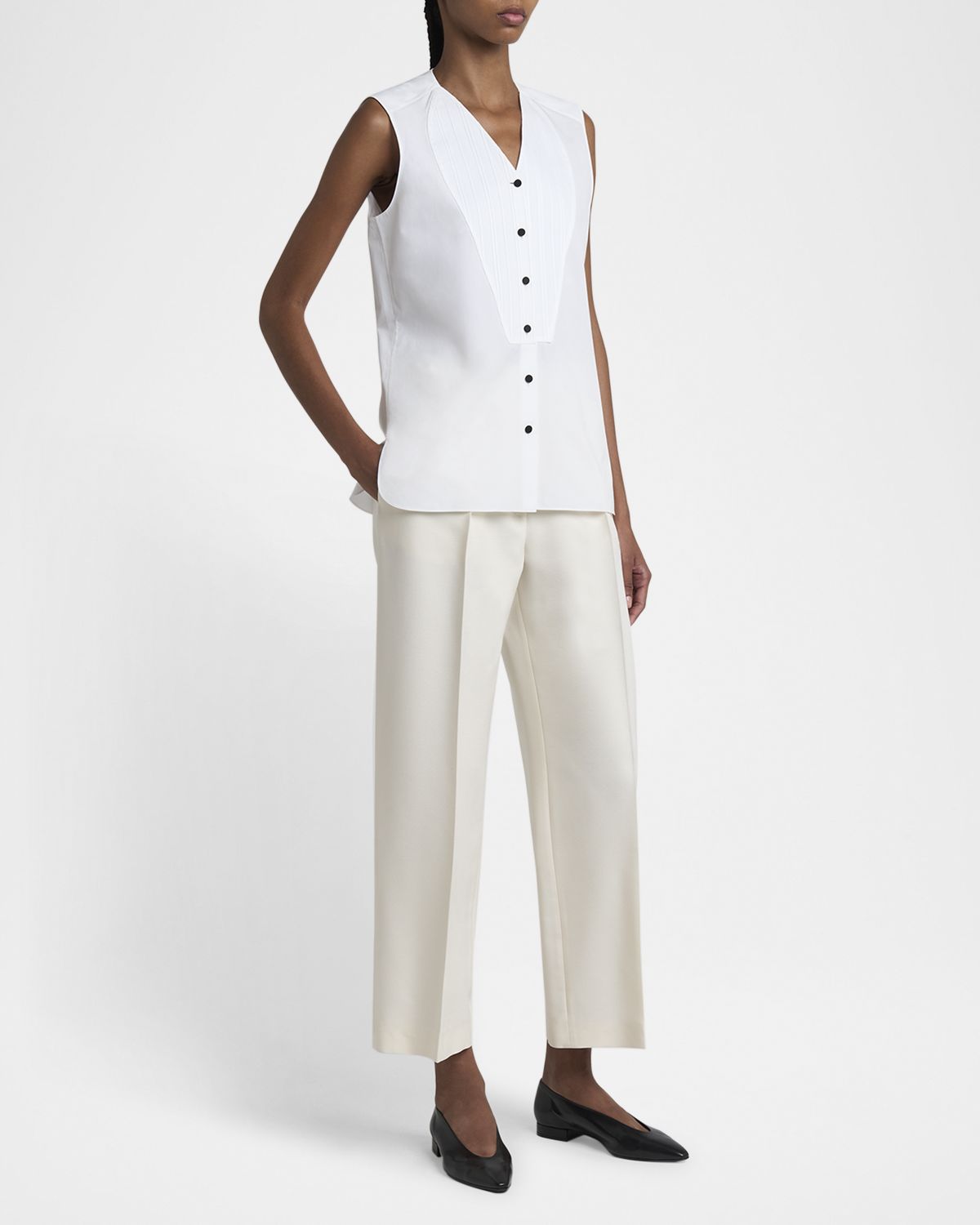 Loro Piana Caylee Sleeveless Poplin Tux Top