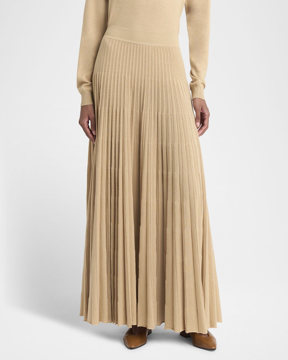 Loro Piana Luciole Pleated Knit Cashmere-Blend Maxi Skirt
