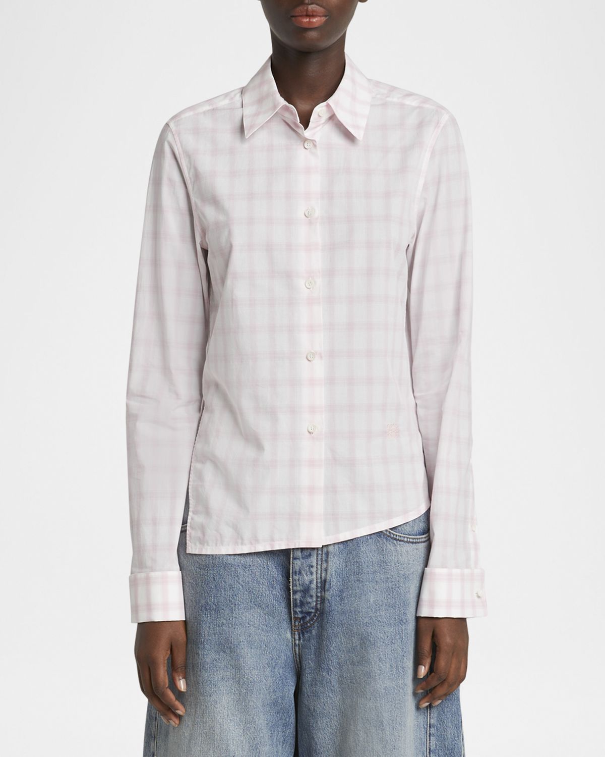 Loewe Plaid Asymmetric Button Down Shrunken Top