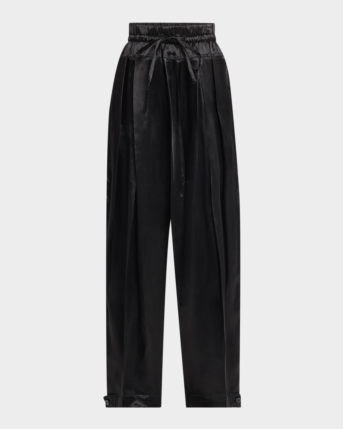 Jil Sander Pleated Satin Wide-Leg Drawstring Trousers